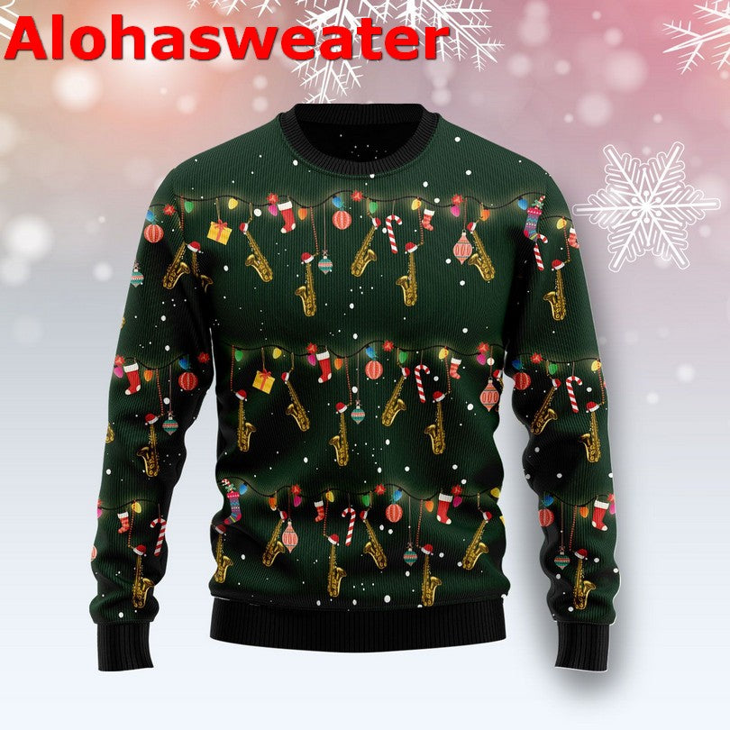 Christmas Instrument Saxophone ugly Christmas sweater product image