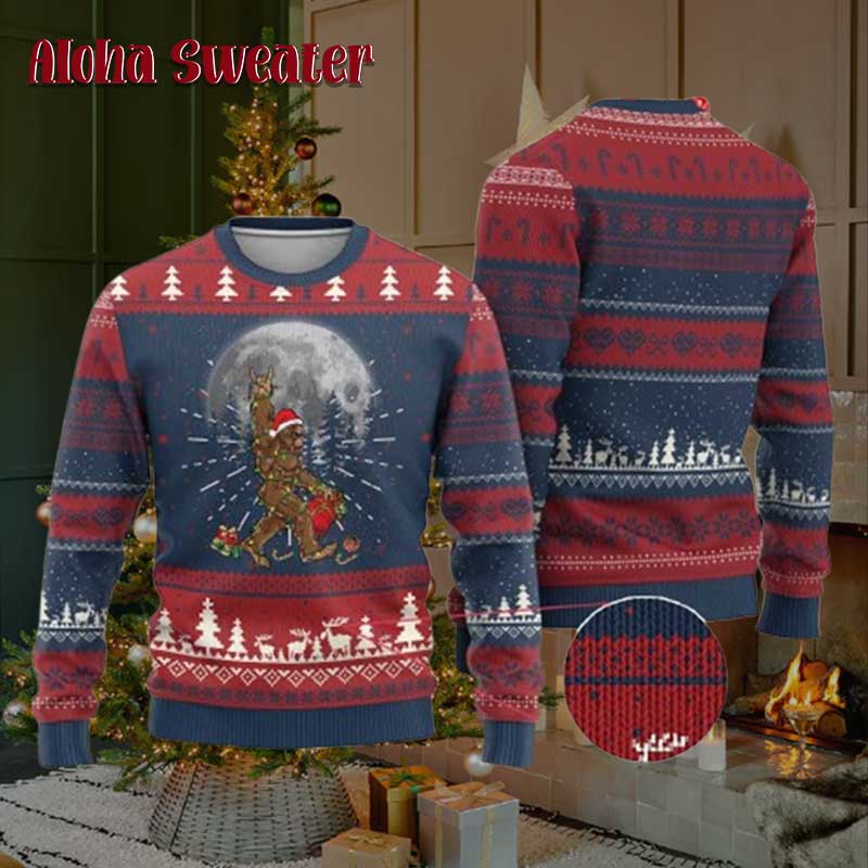 Christmas Tree Lights Bigfoot Ugly Christmas Sweater product image