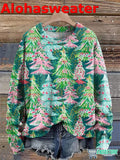 Christmas Trees Bright Pink Christmas Trees Winter Print Knit Pullover Sweater product image