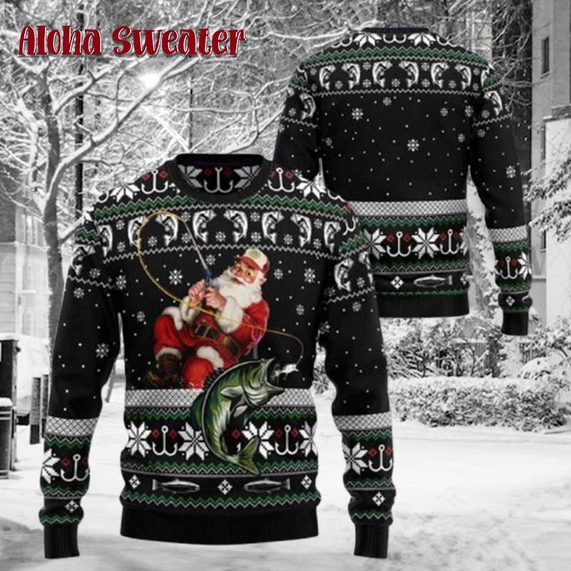 Santa Fly Fishing Ugly Christmas Sweater product image 5