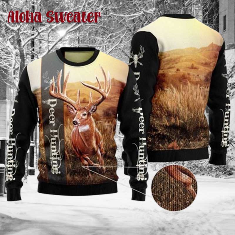 Black Deer Hunting In Forest Ugly Christmas Sweater product image 2