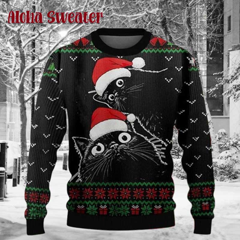 Cute Cat Kawaii Black Ugly Christmas Sweater product image