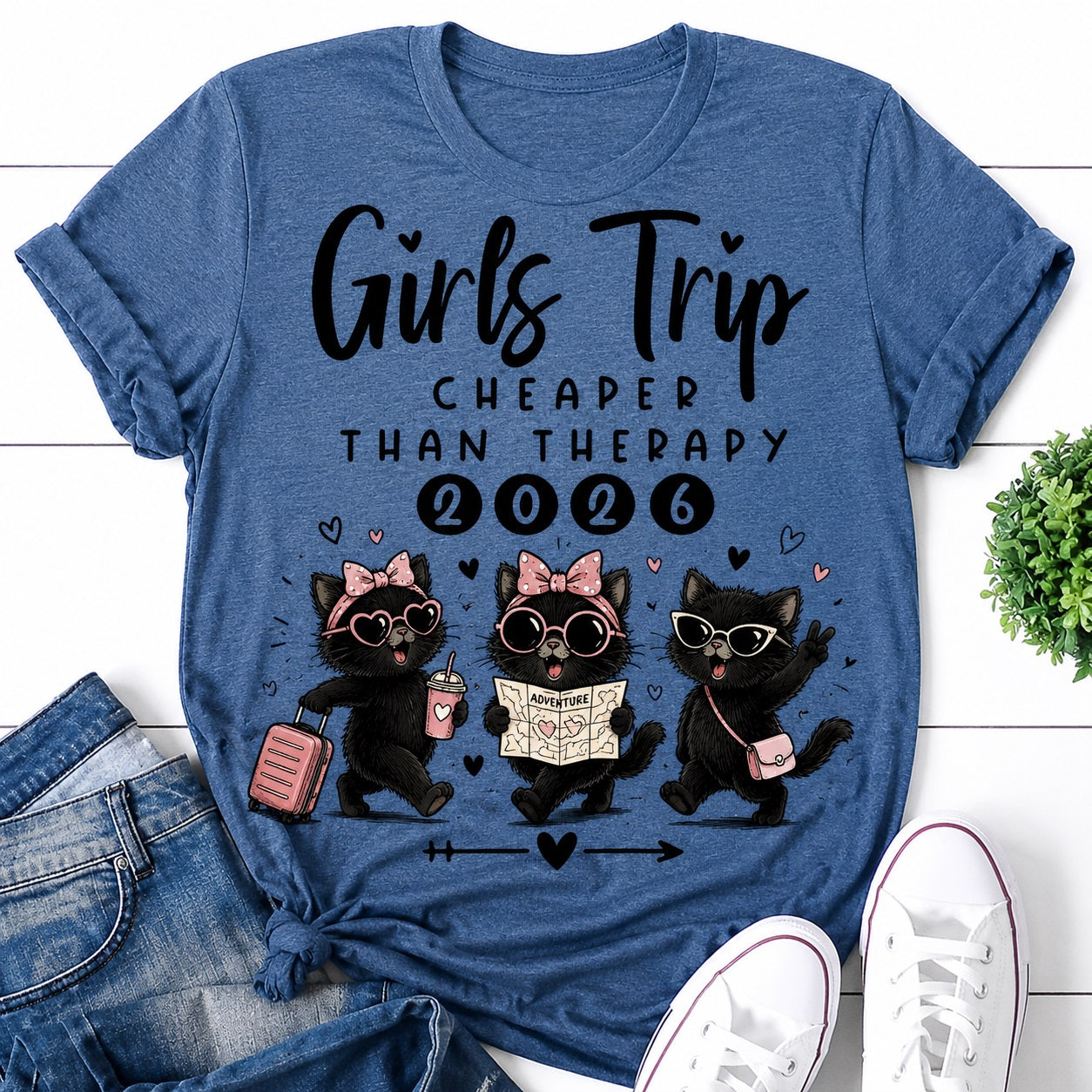 Girl's Trip Cheaper Than Therapy 2026 Cat Print Women - Adult & Kids T-Shirts, Sweatshirts & Hoodies apparel design preview 1