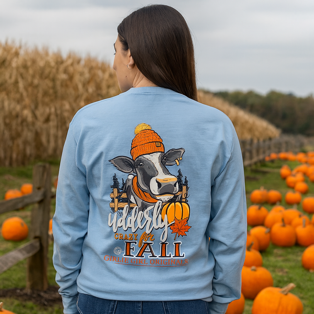 Girlie Girl Originals Udderly Crazy Fall Cow - Adult & Kids T-Shirts, Sweatshirts & Hoodies apparel design preview 1