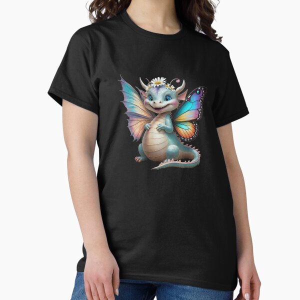 Smiling fantasy cute dragon with butterfly wings, - Adult & Kids T-Shirts, Sweatshirts & Hoodies apparel design preview 1