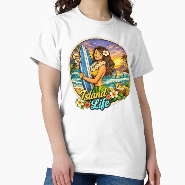 Hawaiian Surfer Girl Beach Logo Tropical Surf Vibes - Adult & Kids T-Shirts, Sweatshirts & Hoodies apparel design preview 1
