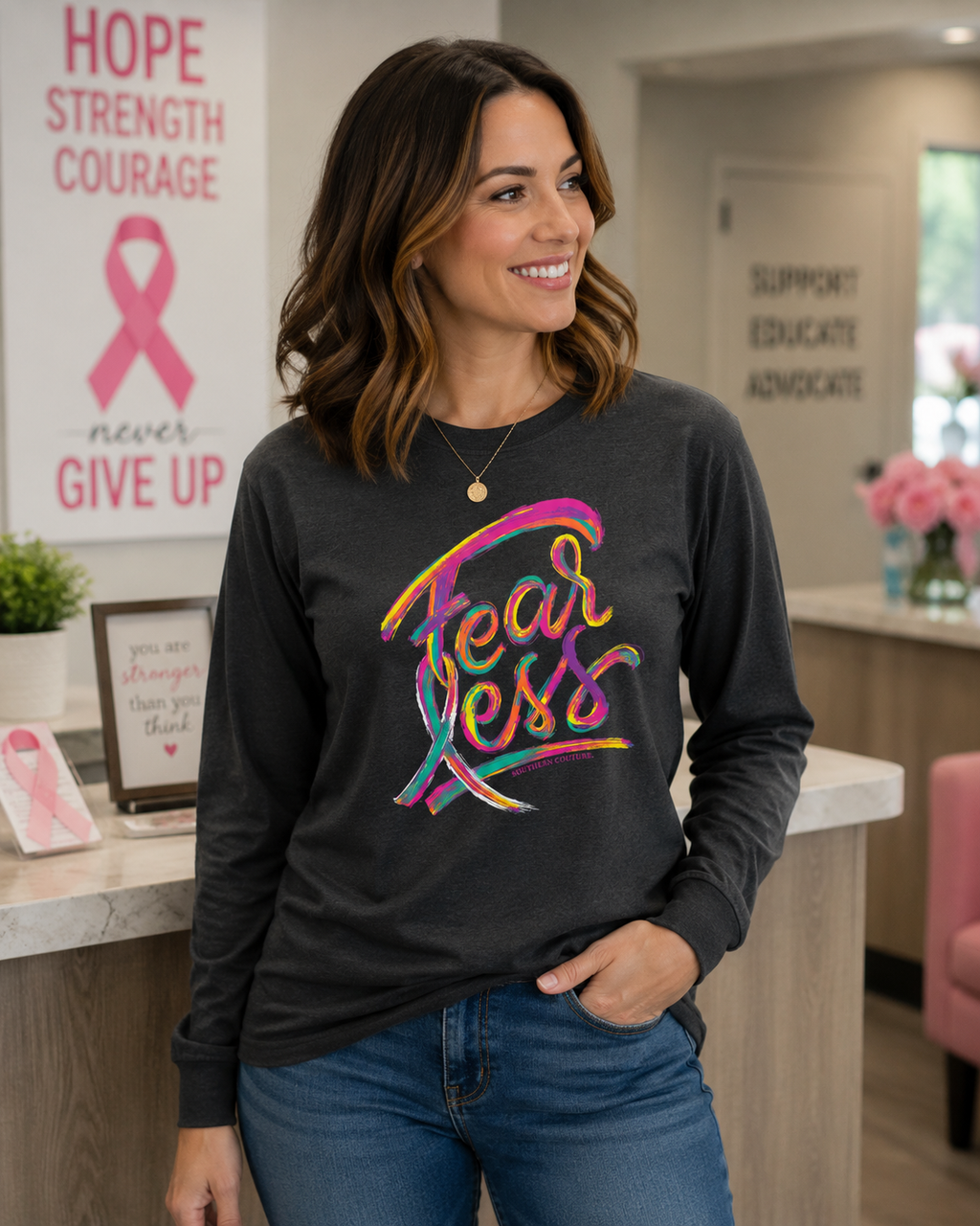 Southern Couture Soft Fearless Ribbon Cancer - Adult & Kids T-Shirts, Sweatshirts & Hoodies apparel design preview 1