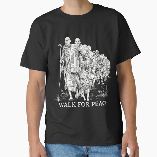 Walk for Peace Monks with Aloka Dog - Adult & Kids T-Shirts, Sweatshirts & Hoodies apparel design preview 1