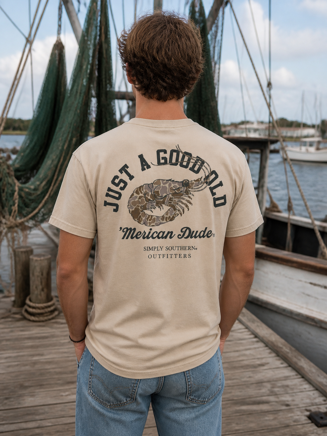 Simply Southern Merican Dude Camo Shrimp - Adult & Kids T-Shirts, Sweatshirts & Hoodies apparel design preview 1