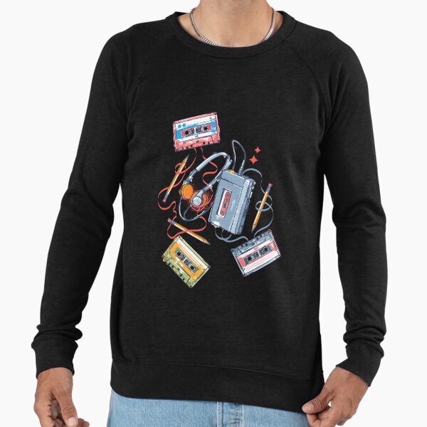 Retro Walkman and Cassette Tapes Pencil Pattern - Adult & Kids T-Shirts, Sweatshirts & Hoodies apparel design preview 1