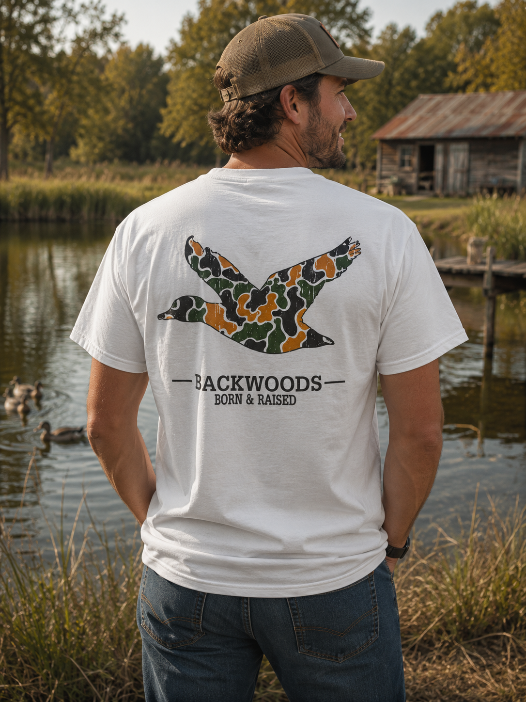 Backwoods Born Raised Camo Duck Comfort Colors - Adult & Kids T-Shirts, Sweatshirts & Hoodies apparel design preview 1