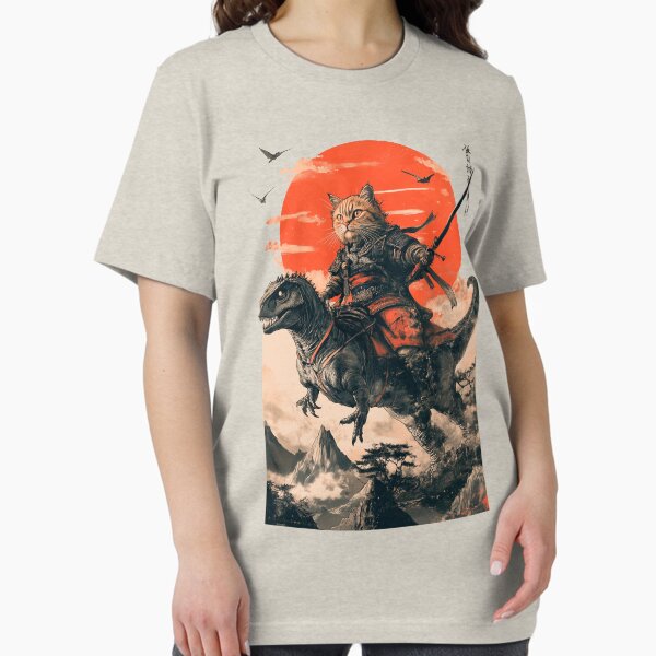 Samurai cat riding a dinosaur - Adult & Kids T-Shirts, Sweatshirts & Hoodies apparel design preview 1
