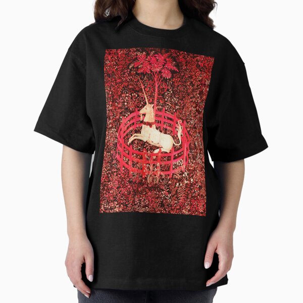 UNICORN AND GOTHIC FANTASY FLOWERS, RED FLORAL MOTIFS - Adult & Kids T-Shirts, Sweatshirts & Hoodies apparel design preview 1