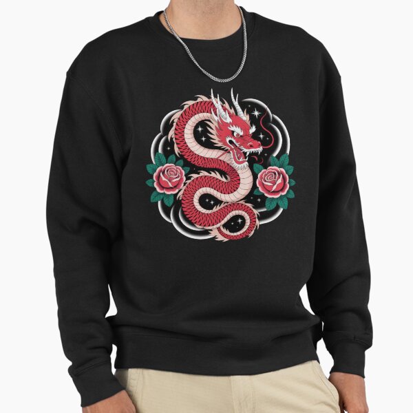 Red Chinese dragon with roses flowers ,Legendary - Adult & Kids T-Shirts, Sweatshirts & Hoodies apparel design preview 1