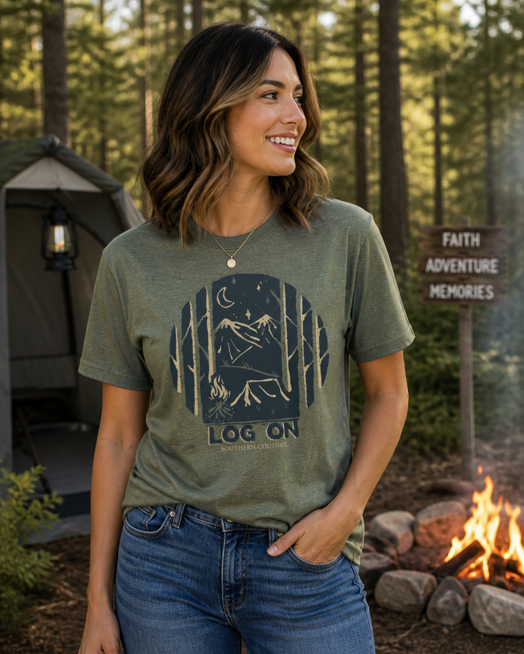 Southern Couture Log On Outdoors Camping Soft - Adult & Kids T-Shirts, Sweatshirts & Hoodies apparel design preview 1
