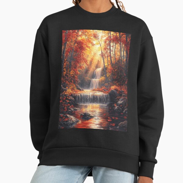 Waterfall in the autumn forest at sunrise. - Adult & Kids T-Shirts, Sweatshirts & Hoodies apparel design preview 1