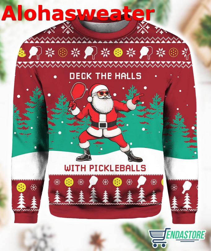 Deck The Hall Pickleball Santa Ugly Christmas Sweater product image