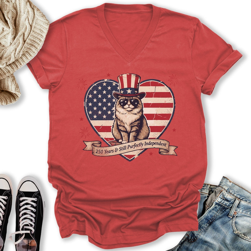 Purfectly Independent Cat V-Neck - Adult & Kids T-Shirts, Sweatshirts & Hoodies apparel design preview 1