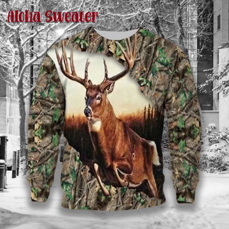 Camo Forest Deer Hunting Ugly Christmas Sweater product image 5