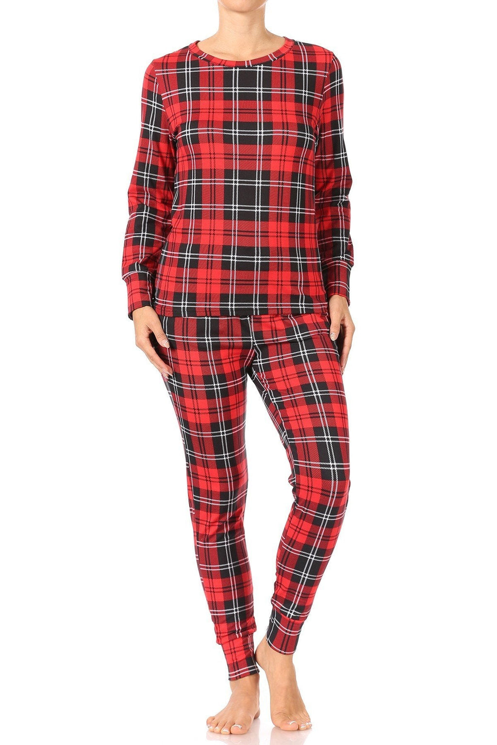 Red Plaid Fleece Lined Lounge Pajama Set Pants and - Adult & Kids T-Shirts, Sweatshirts & Hoodies apparel design preview 1