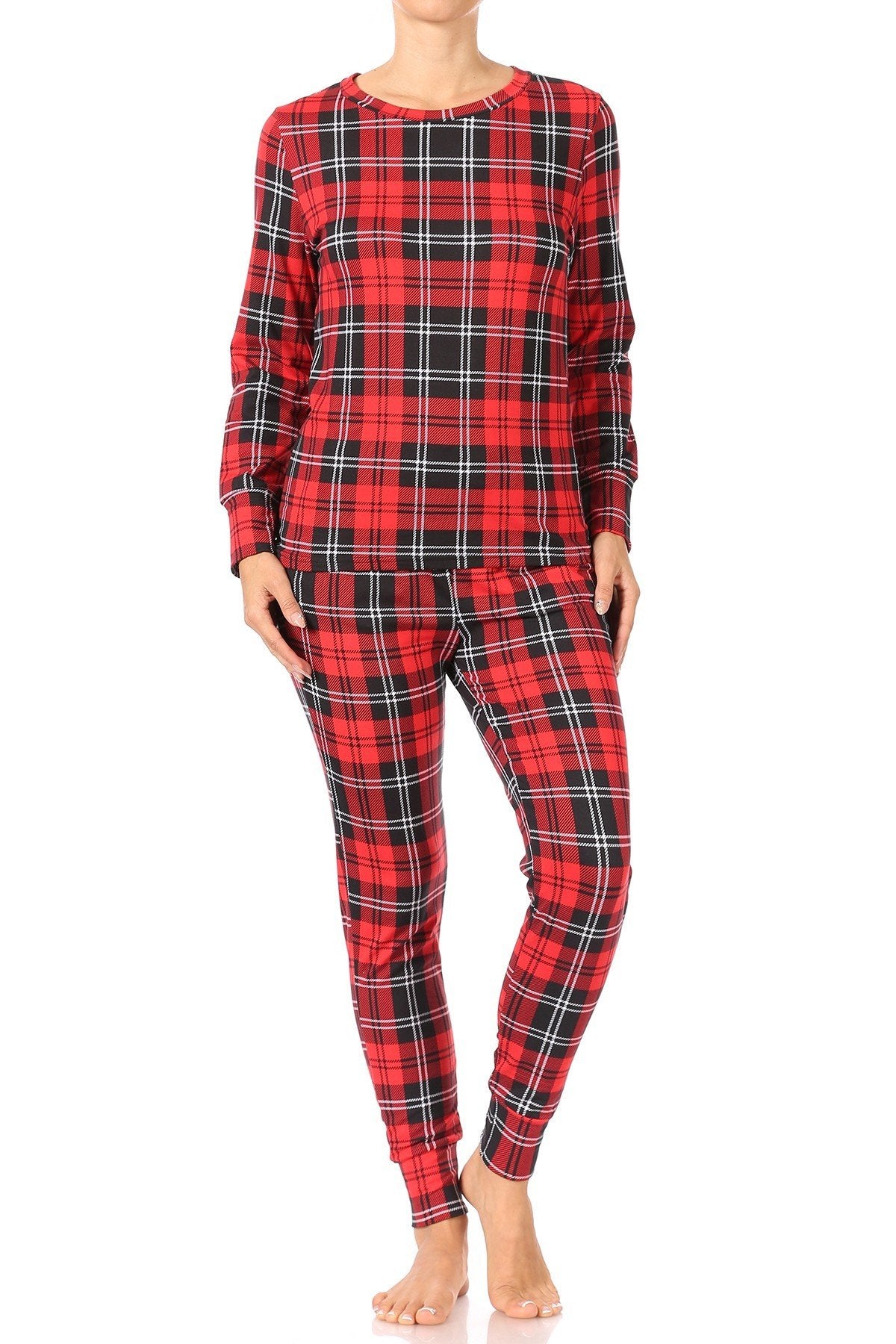Red Plaid Fleece Lined Lounge Pajama Set Pants and - Adult & Kids T-Shirts, Sweatshirts & Hoodies apparel design preview 1