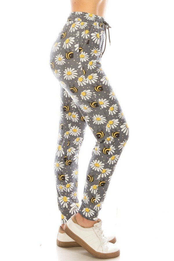 Bee Daisy Print Soft Lounge Jogger Pants - Adult & Kids T-Shirts, Sweatshirts & Hoodies apparel design preview 1