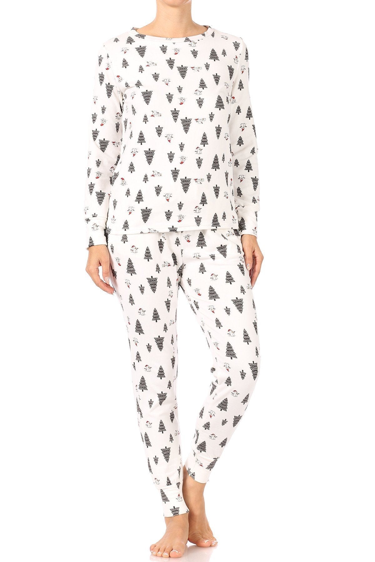 Christmas Trees Snowman Fleece Lined Lounge Pajama - Adult & Kids T-Shirts, Sweatshirts & Hoodies apparel design preview 1