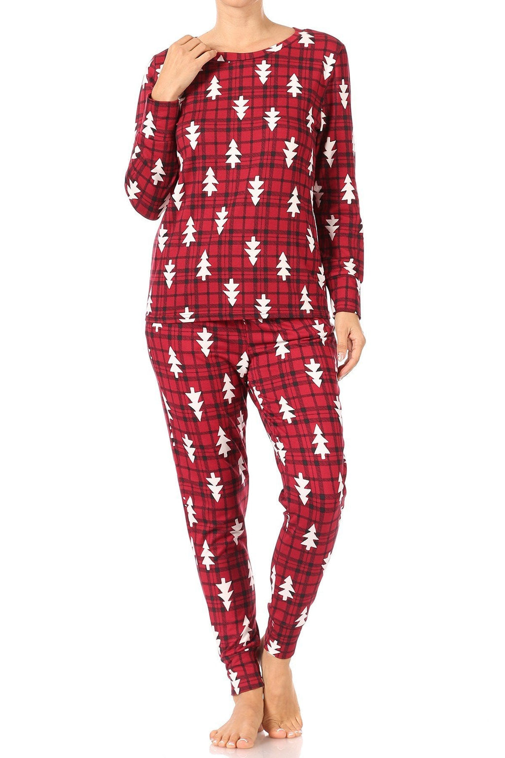 Plaid Christmas Trees Fleece Lined Lounge Pajama Set - Adult & Kids T-Shirts, Sweatshirts & Hoodies apparel design preview 1