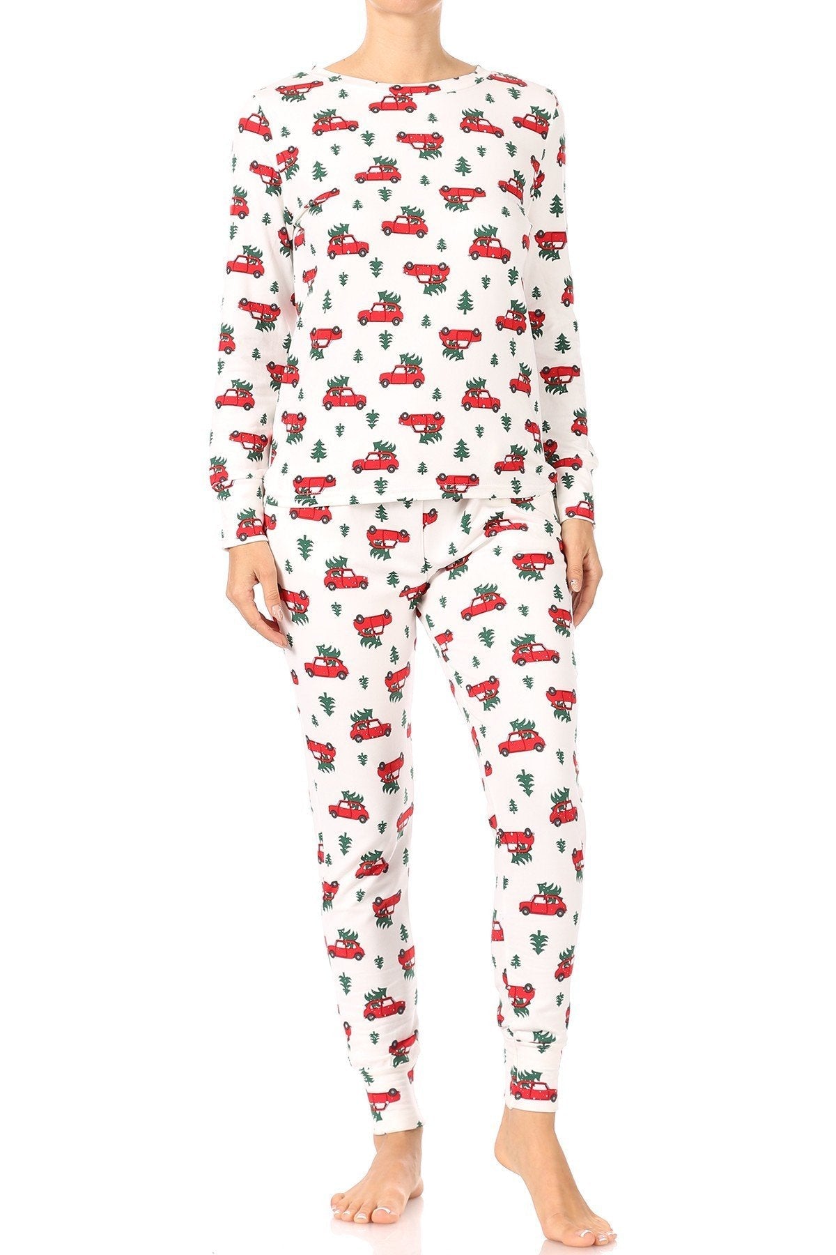 Christmas Tree Car Fleece Lined Lounge Pajama Set - Adult & Kids T-Shirts, Sweatshirts & Hoodies apparel design preview 1