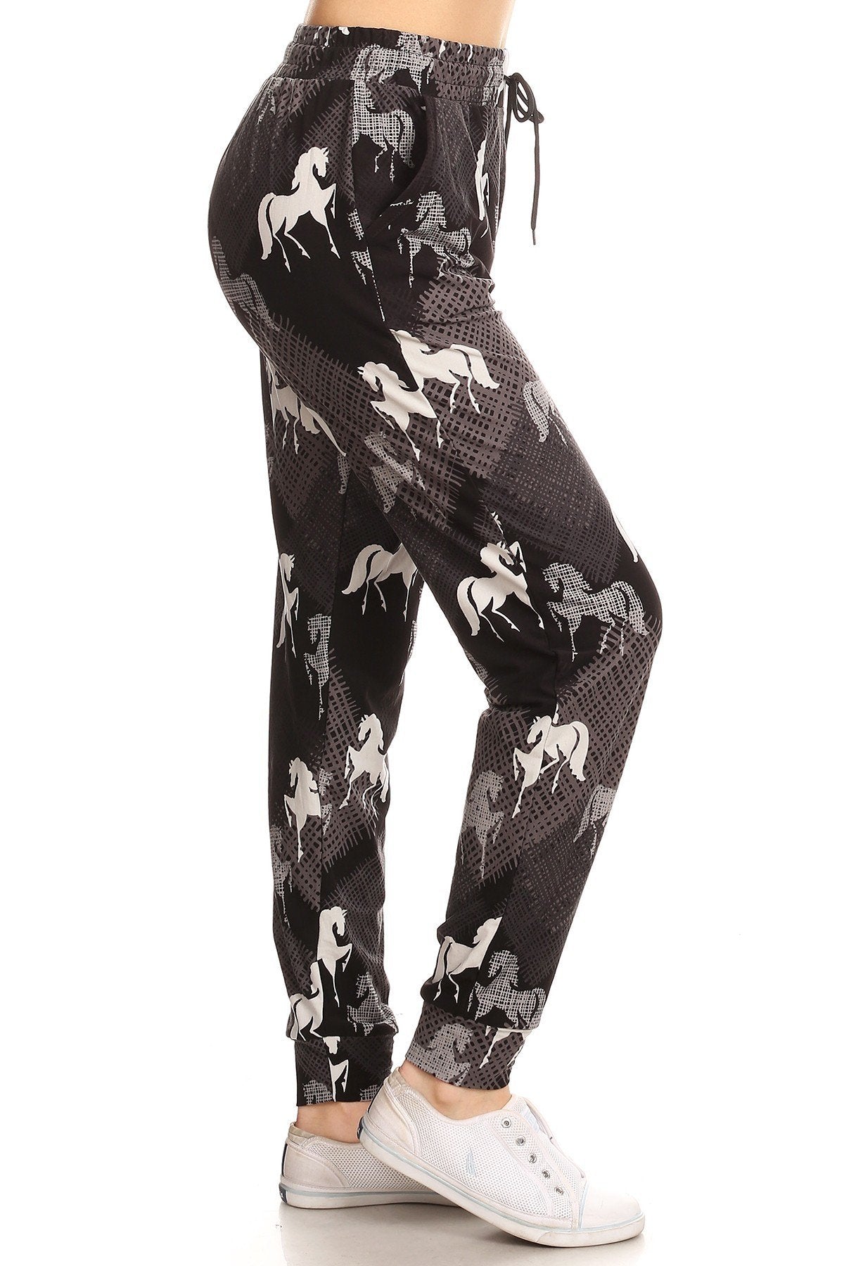 Black White Gray Horse Print Soft Lounge Jogger Pants - Adult & Kids T-Shirts, Sweatshirts & Hoodies apparel design preview 1