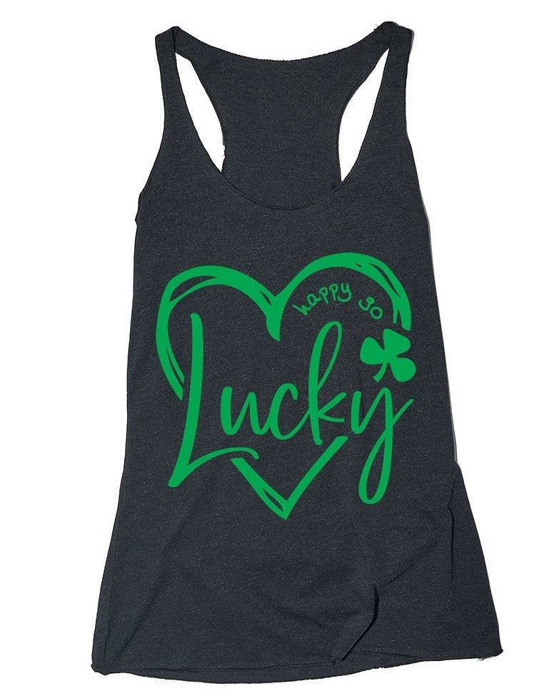 Happy Go Lucky Heart Irish Front Print Tank Top - Adult & Kids T-Shirts, Sweatshirts & Hoodies apparel design preview 1