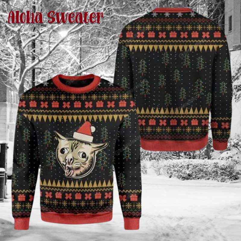 Funny Cat Pizza Laser Eyes Ugly Christmas Sweater product image 5