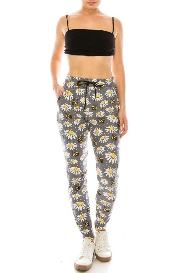 Bee Daisy Print Soft Lounge Jogger Pants - Adult & Kids T-Shirts, Sweatshirts & Hoodies apparel design preview 2