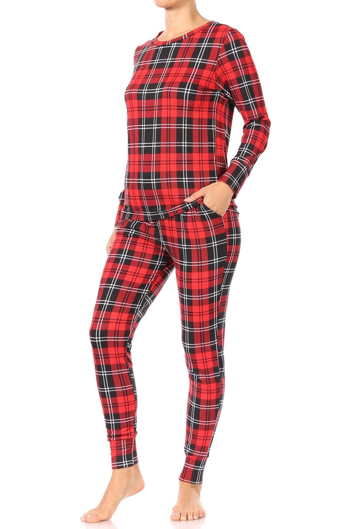 Red Plaid Fleece Lined Lounge Pajama Set Pants and - Adult & Kids T-Shirts, Sweatshirts & Hoodies apparel design preview 2