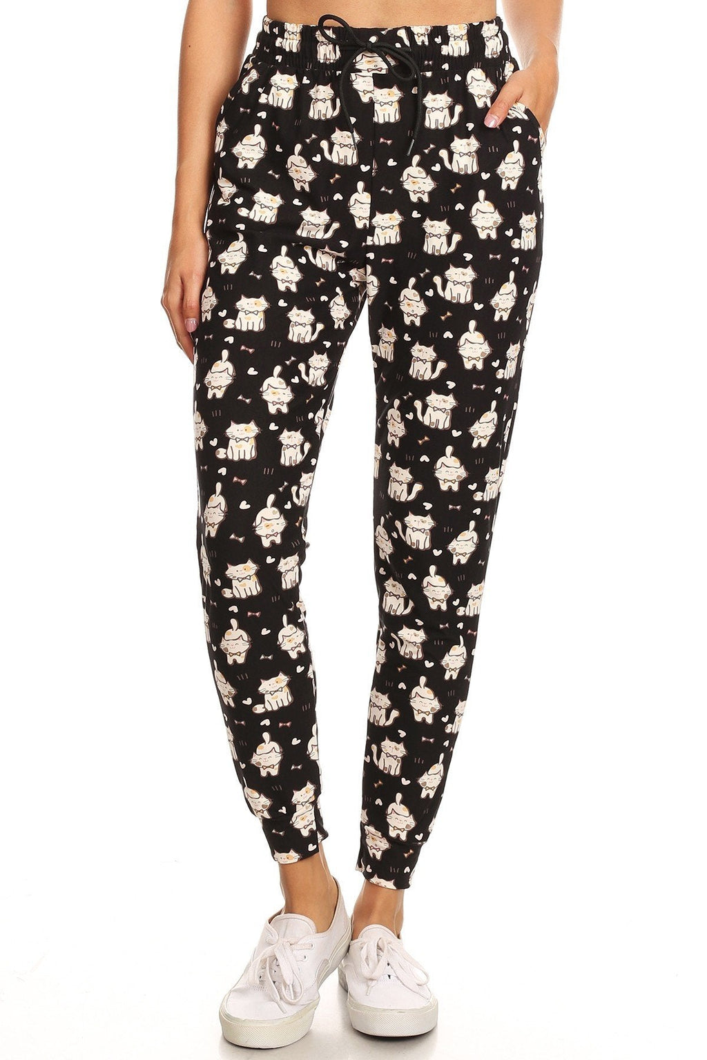 White Cat Print Soft Lounge Jogger Pants - Adult & Kids T-Shirts, Sweatshirts & Hoodies apparel design preview 2