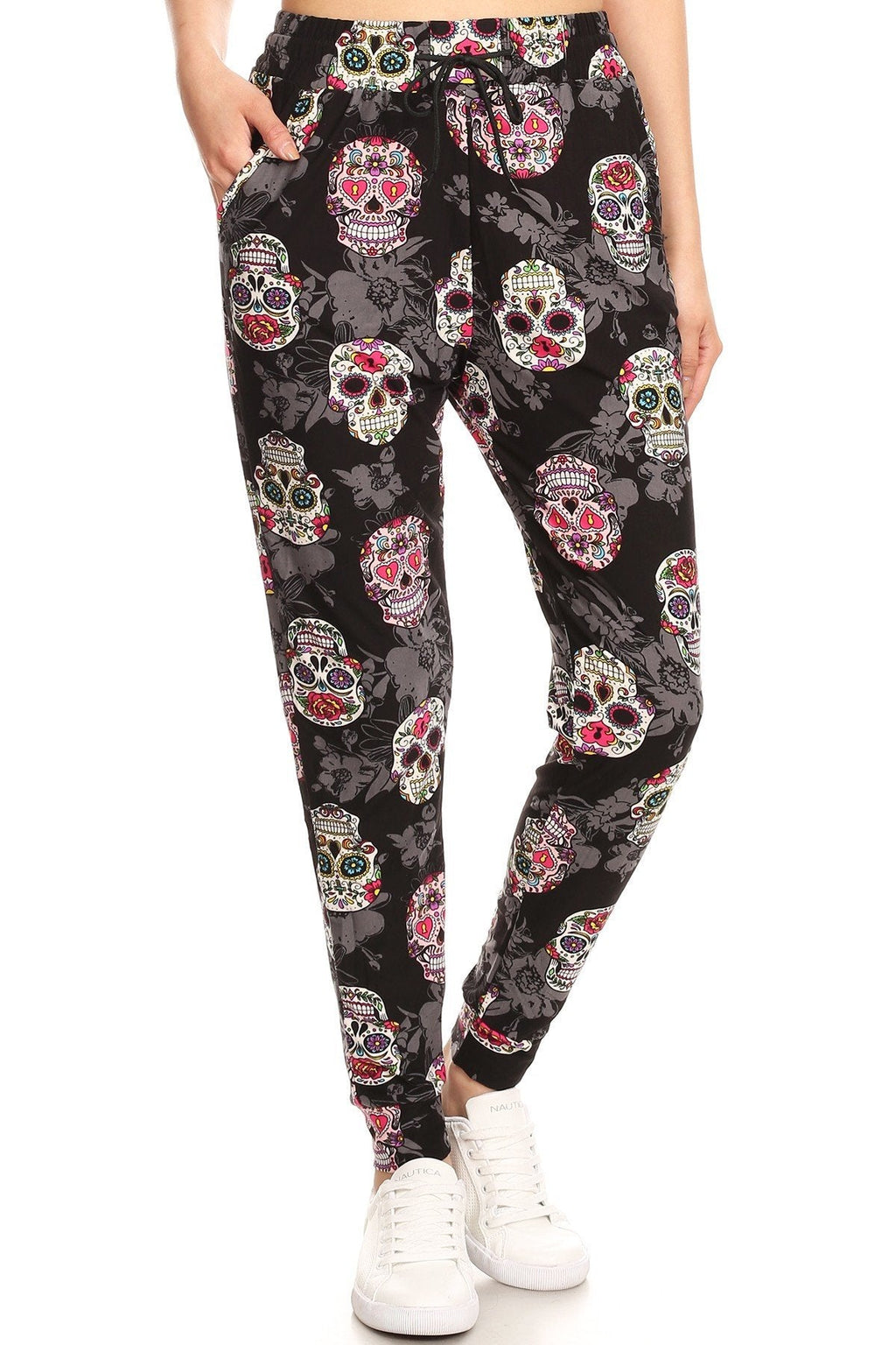 Colored Sugar Skull Print Soft Lounge Jogger Pants - Adult & Kids T-Shirts, Sweatshirts & Hoodies apparel design preview 1