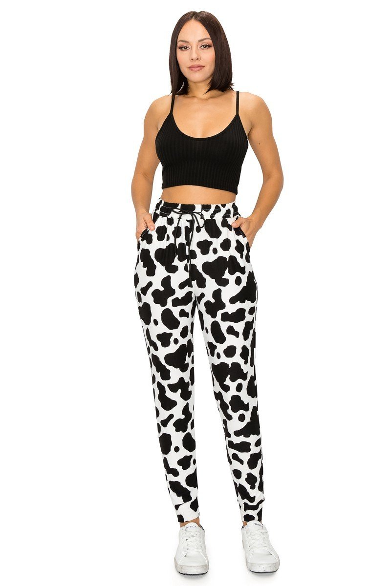 Black White Cow Print Soft Lounge Jogger Pants - Adult & Kids T-Shirts, Sweatshirts & Hoodies apparel design preview 2