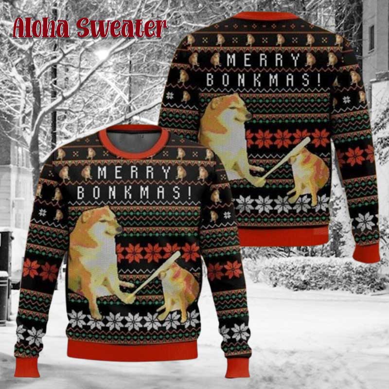 Doge Meme Merry Bonkmas Ugly Christmas Sweater product image