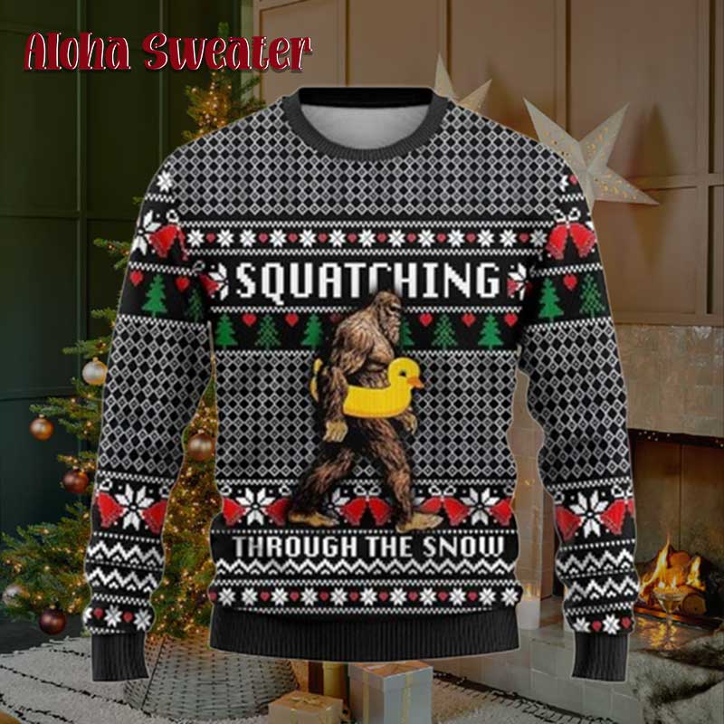 Christmas Tree Lights Bigfoot Ugly Christmas Sweater product image 2