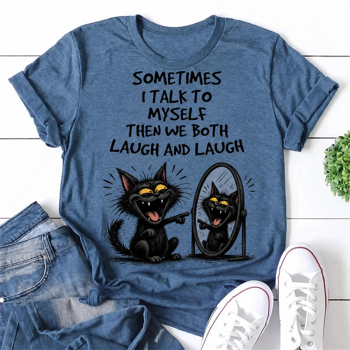 Sometimes I Talk To Myself Cat Print Women Slogan - Adult & Kids T-Shirts, Sweatshirts & Hoodies apparel design preview 1