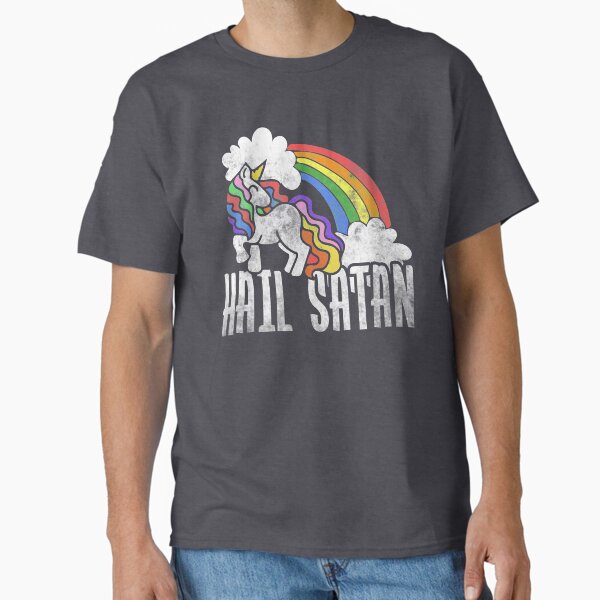 Hail Satan Retro Rainbow Unicorn - Adult & Kids T-Shirts, Sweatshirts & Hoodies apparel design preview 1