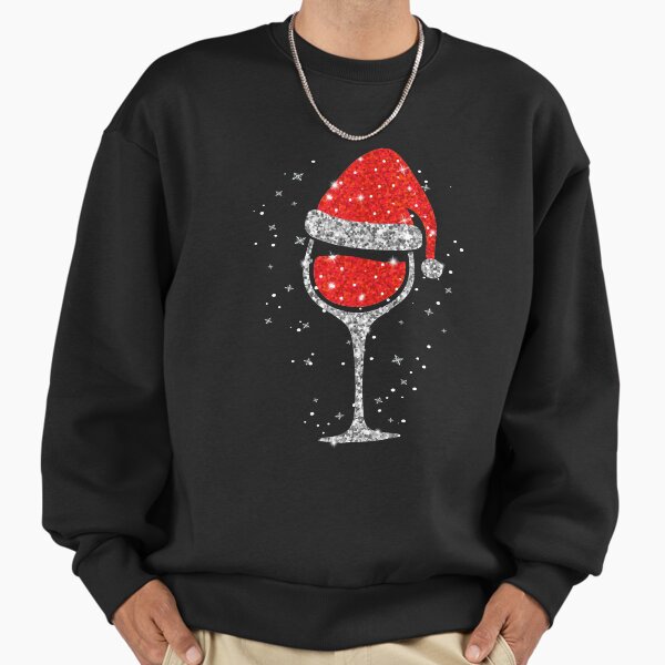 Christmas Wine Glass Snowflakes Santa Hat Red - Adult & Kids T-Shirts, Sweatshirts & Hoodies apparel design preview 1