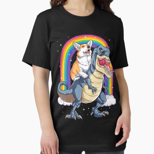 Corgi Riding Dinosaur T rex Funny Rainbow Dog - Adult & Kids T-Shirts, Sweatshirts & Hoodies apparel design preview 1