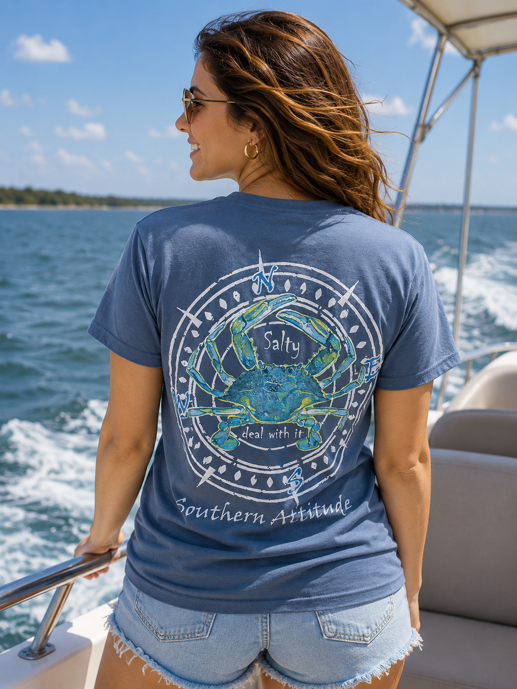 Southern Attitude Crab Compass Indigo - Adult & Kids T-Shirts, Sweatshirts & Hoodies apparel design preview 1