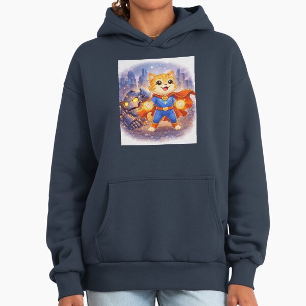 Superhero Cat Defeating Robot Villain Cute Hero - Adult & Kids T-Shirts, Sweatshirts & Hoodies apparel design preview 1