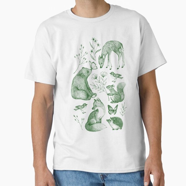 Forest Fauna Toile in moss green on cream - Adult & Kids T-Shirts, Sweatshirts & Hoodies apparel design preview 1
