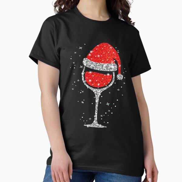 Christmas Wine Glass Snowflakes Santa Hat Red - Adult & Kids T-Shirts, Sweatshirts & Hoodies apparel design preview 1