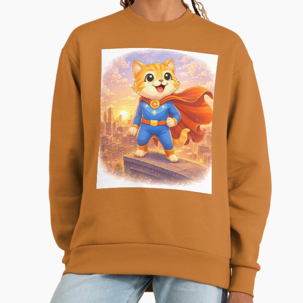 Superhero Cat Standing Over City Cute Hero on Rooftop - Adult & Kids T-Shirts, Sweatshirts & Hoodies apparel design preview 1