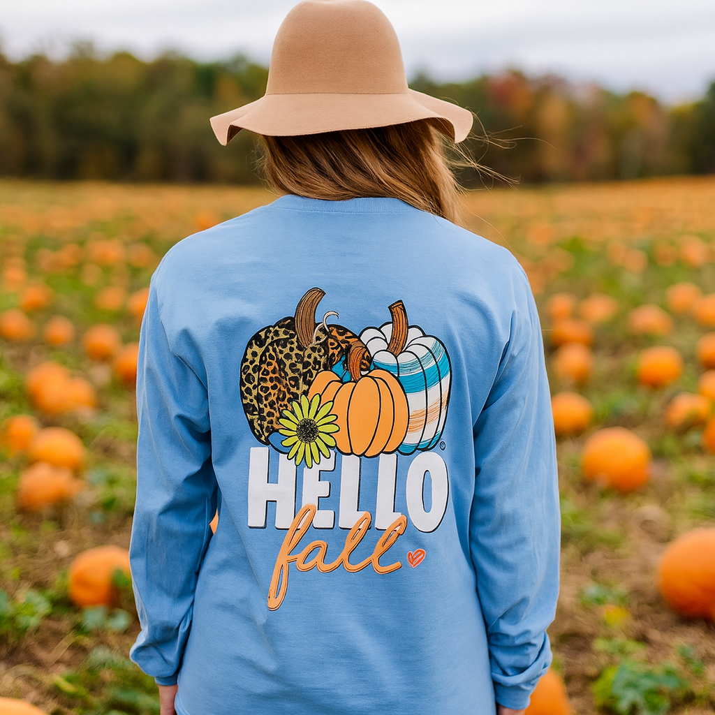 Girlie Girl Originals Hello Fall Pattern Pumpkin - Adult & Kids T-Shirts, Sweatshirts & Hoodies apparel design preview 1