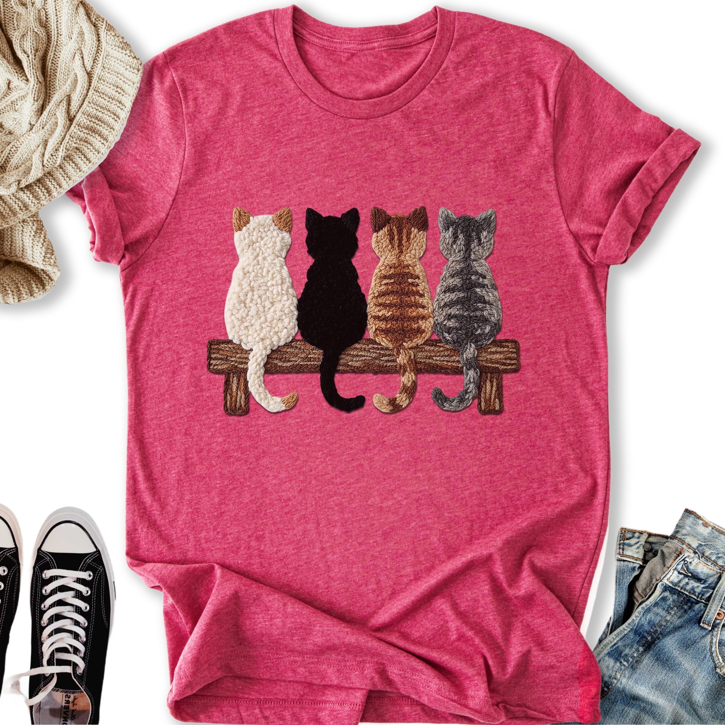 Four Cats Faux Yarn Printed - Adult & Kids T-Shirts, Sweatshirts & Hoodies apparel design preview 1